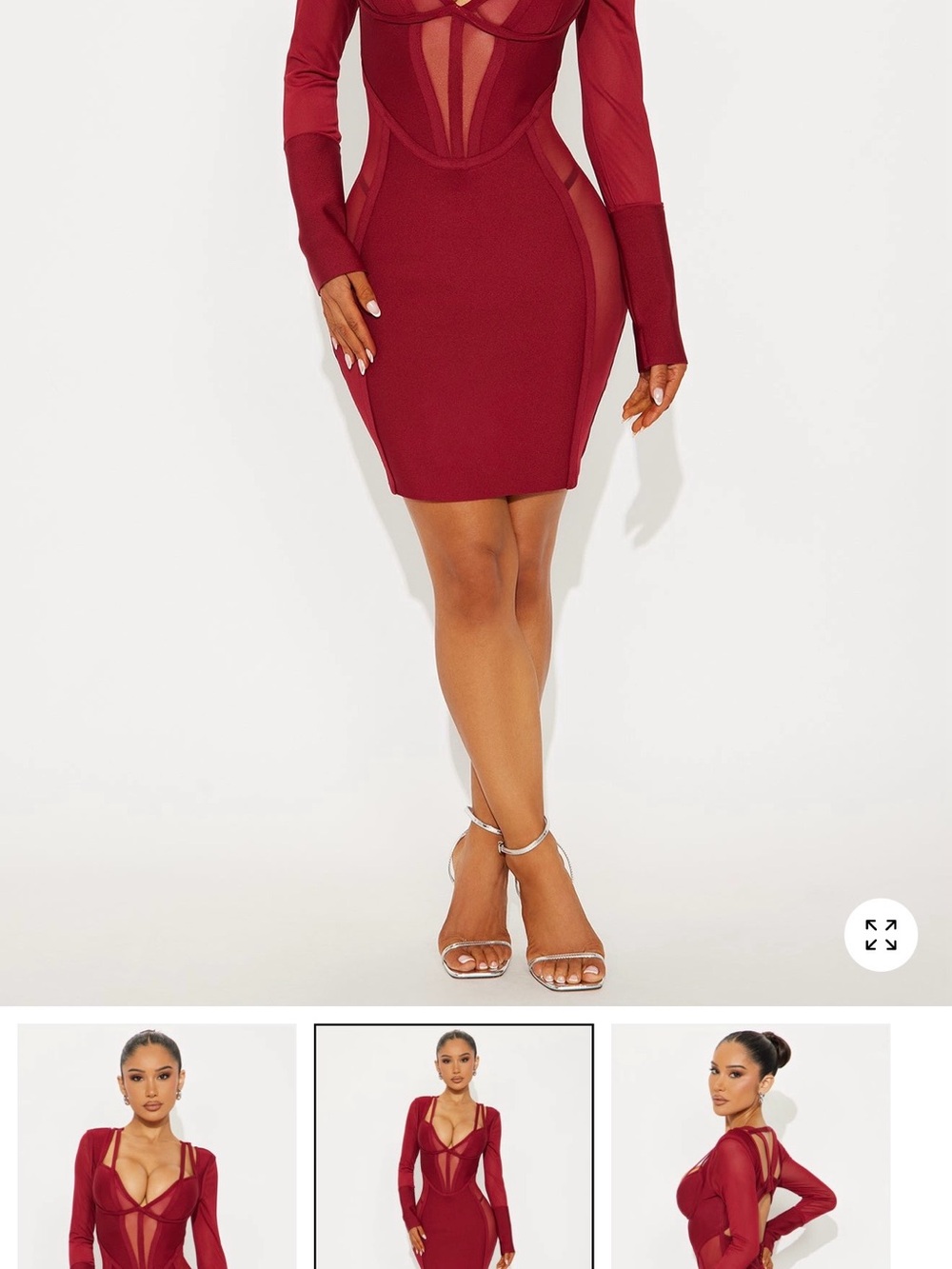 Wine Red Mesh Panel Bodycon Dress